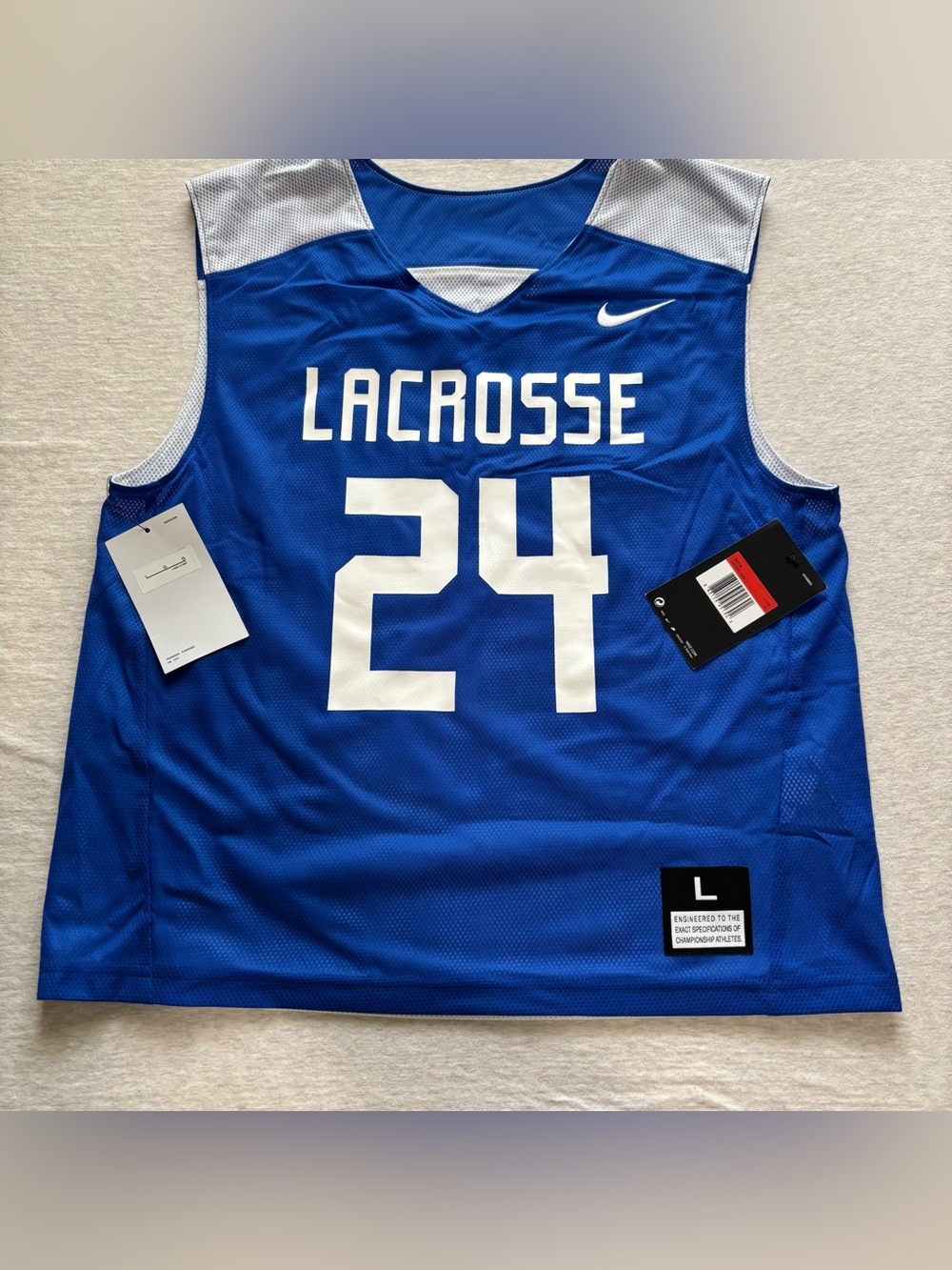Nike Youth Lacrosse Jersey #24 Royal Blue Gray Mesh Size L NWT
